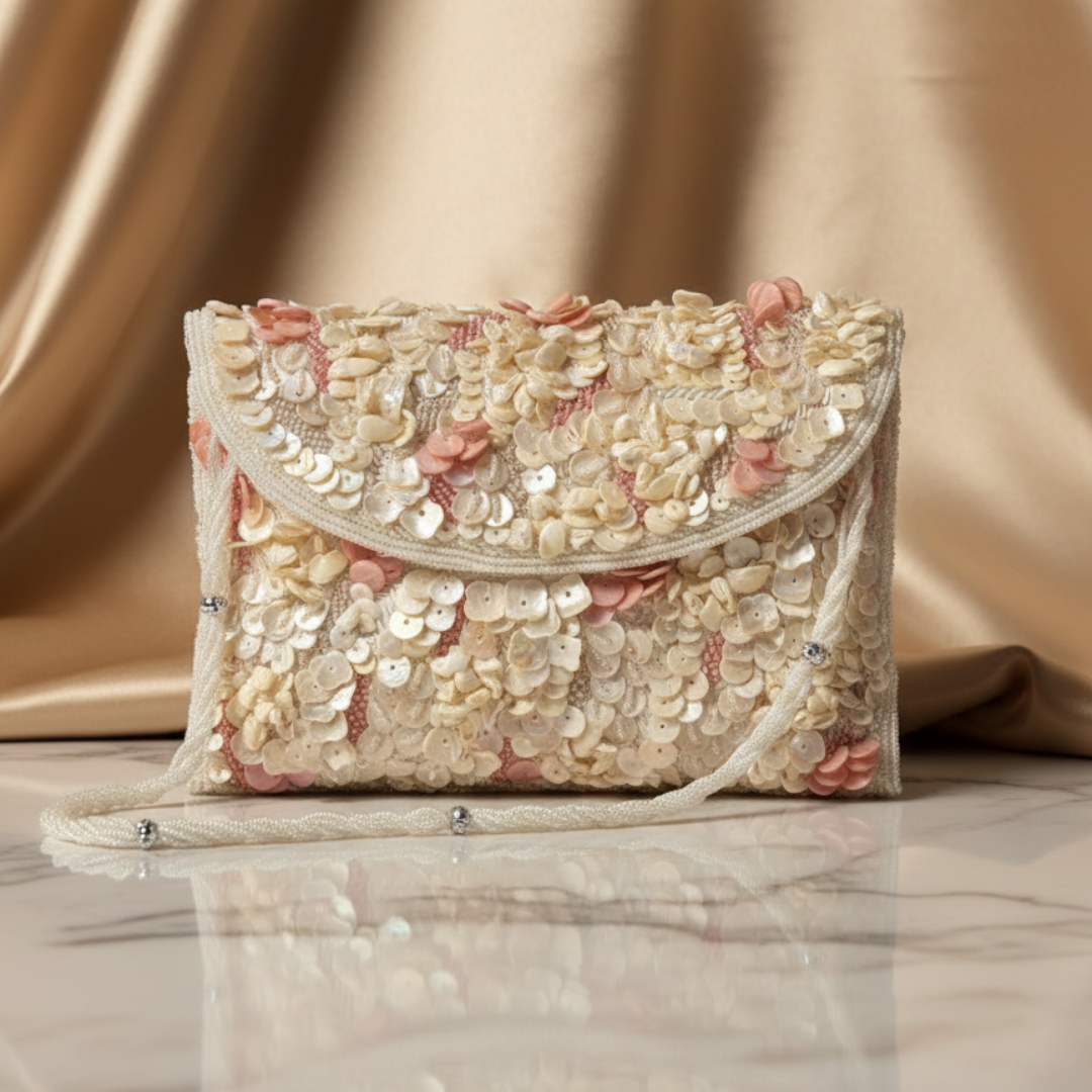 Roselle Floral Sequin Handcrafted Bridal Clutch